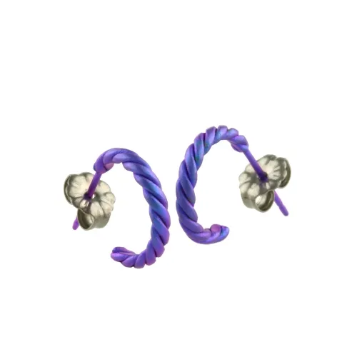 Small 12mm Twisted Purple Hoop Earrings